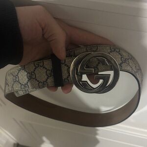 Gucci Beige and Black GG Pattern Belt